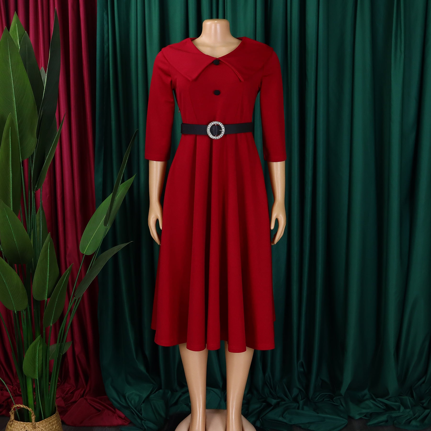 Women's Chic Turndown Collar Short Sleeve A-Line African Dress 9