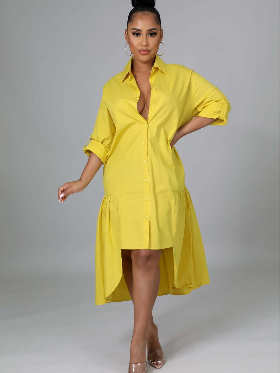 Women Loose Casual Button Shirt Dress 7