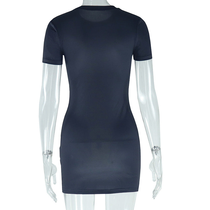 Women print Round Neck short sleeve Bodycon Dress 8