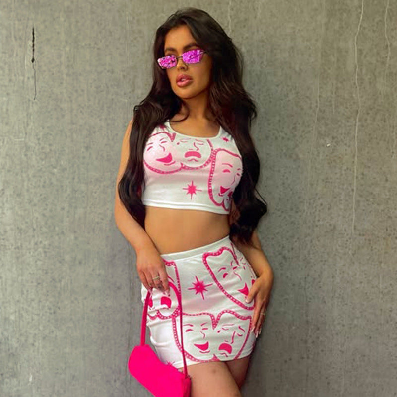 Sexy Print Vest High Waist Shorts Summer Outdoor Set 6