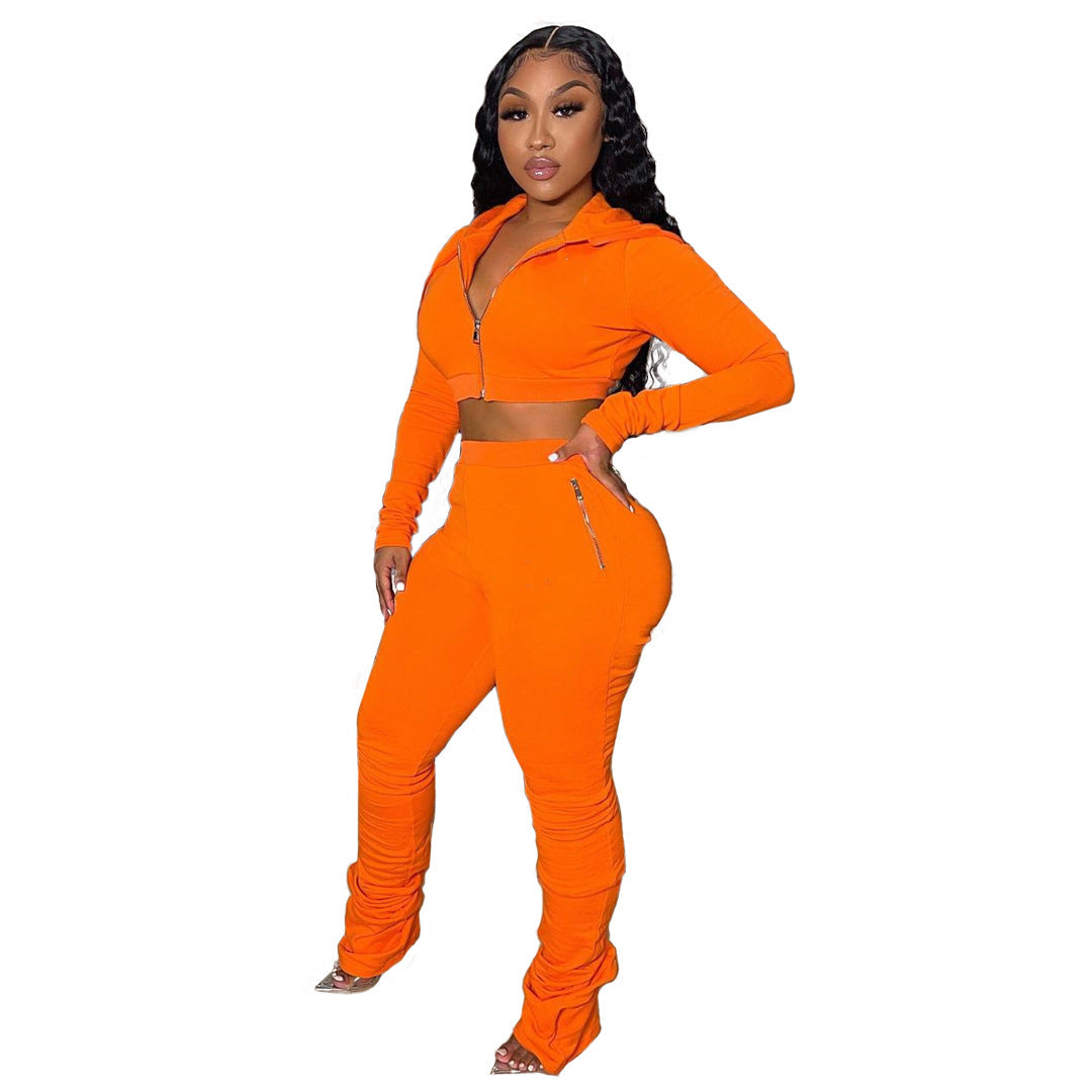 Fashion Casual Women's Hooded Long-Sleeved Top Pants Set Two-Piece Set 15