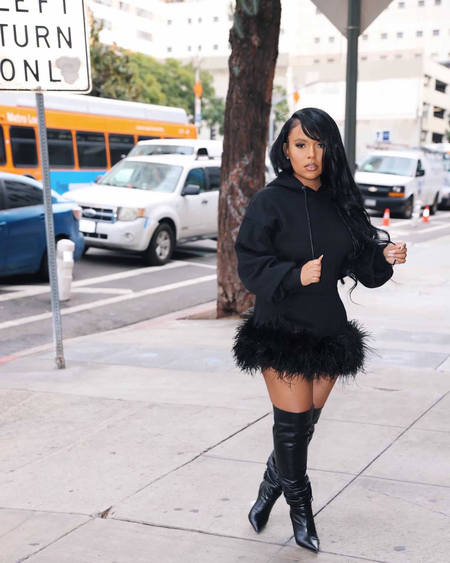 Women Hooded Feather Dress 4