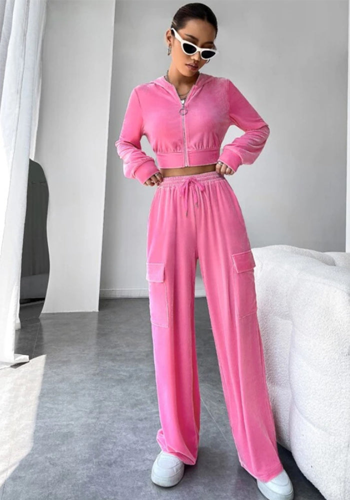 Women Velvet Hoodies and Pant Two-Piece Set