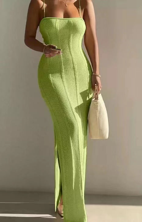 Women's Sexy Strap Knit Slim Long Dress 4