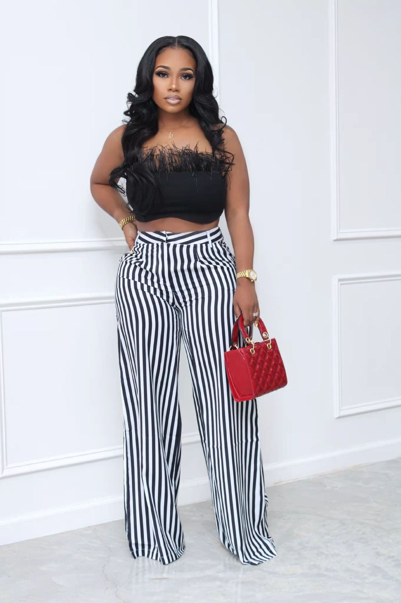 Sexy Ladies Striped Wide Leg Pants (No Stretch) 5