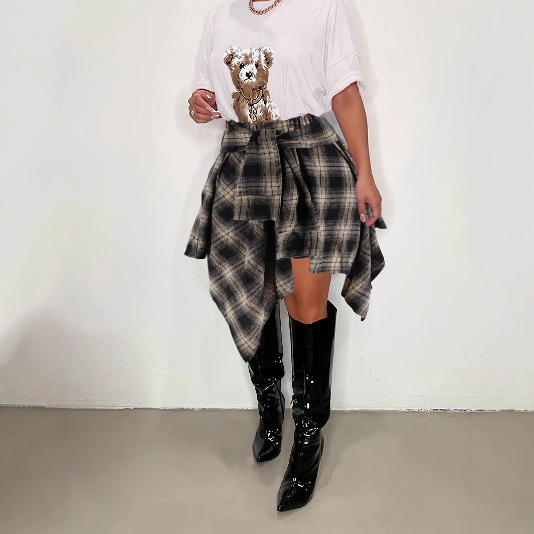 Women Style Patchwork Irregular Plaid Skirt 7