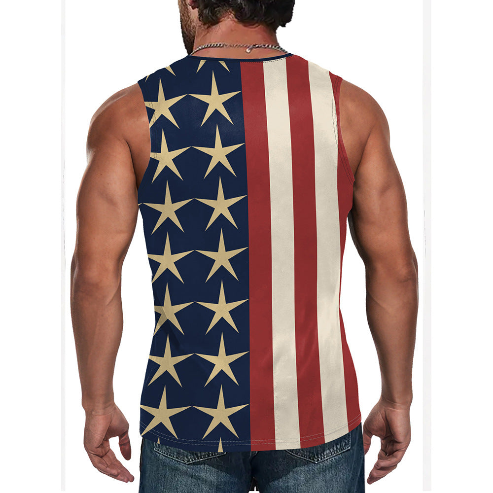 Summer Men's Vest Men's Star Stripe Print V-Neck Sleeveless Top