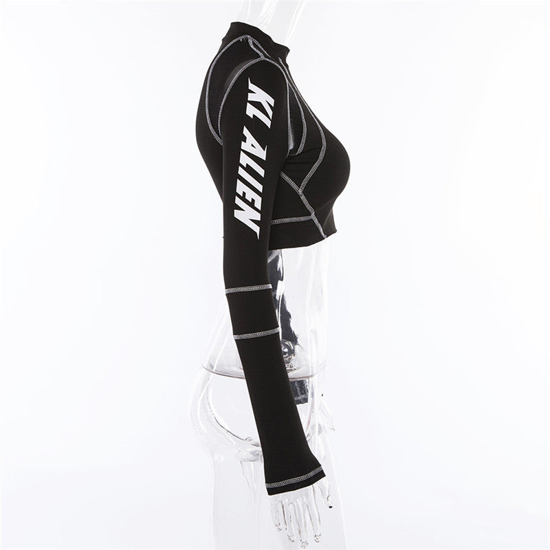 Spring Street Fashion Printing Mesh Patchwork Pullover Crop Tight Fitting Slim Top 11