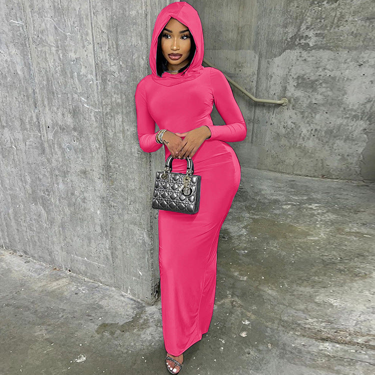 Women Casual Hooded back slit dress 5