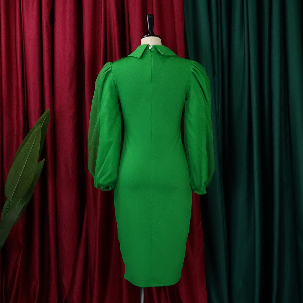 Women'S Spring Autumn Long Sleeve Plus Size Beaded Mesh Patchwork Career Bodycon Pencil Dress 15