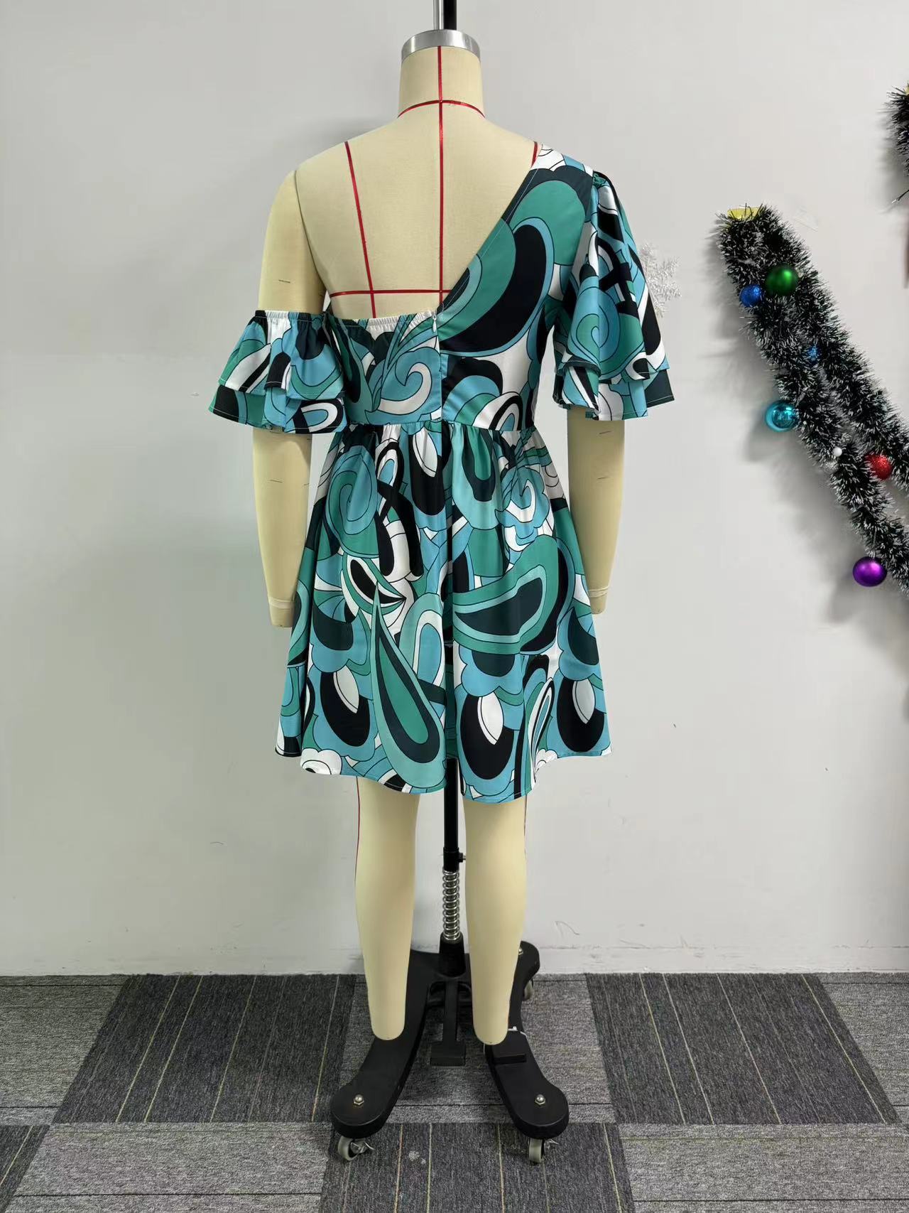 Women Slash Shoulder Lace Irregular Dress 6