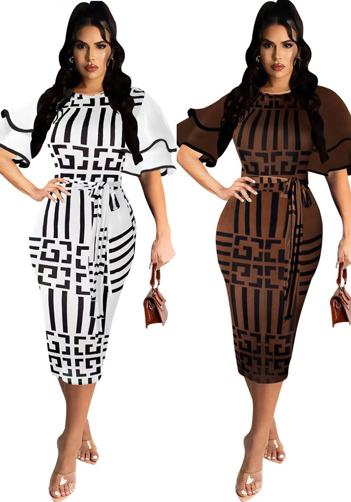 Women Sexy Printed Round Neck Short Sleeve Dress