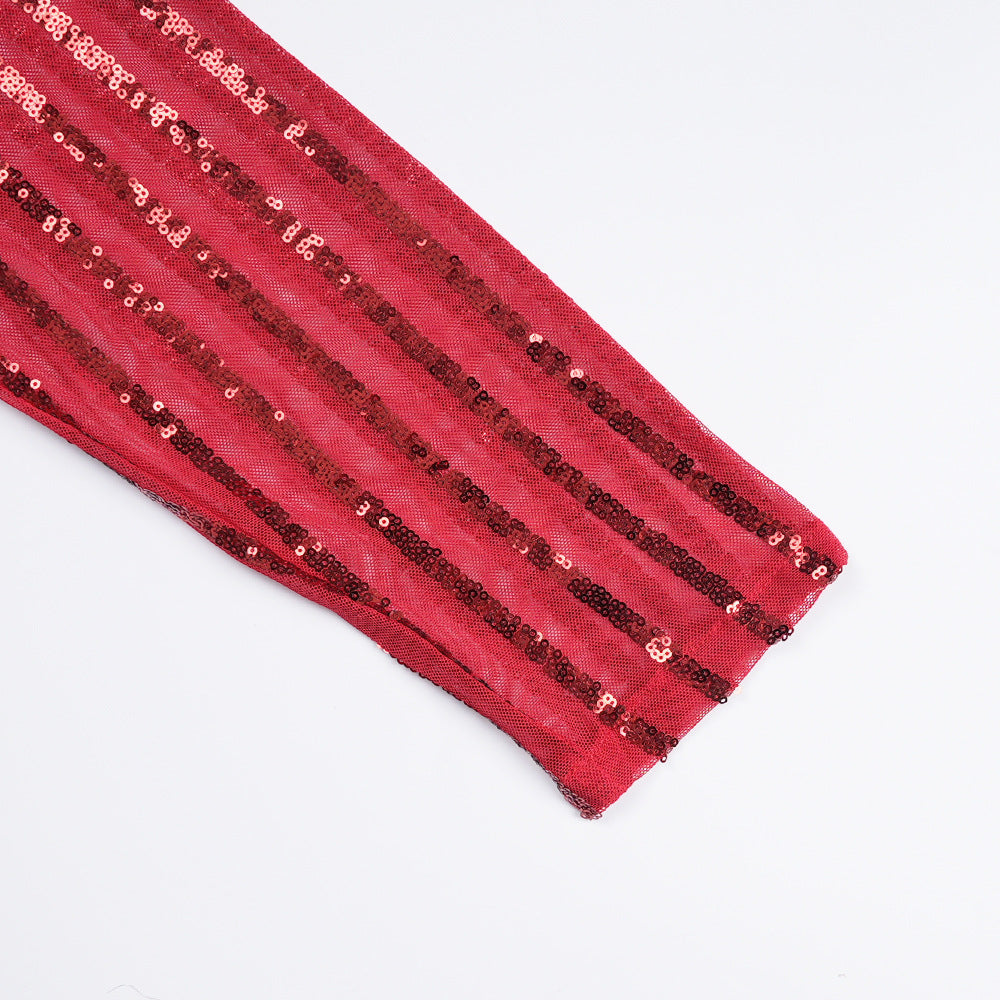 Plus Size African Women Autumn Lace Patchwork Sequins Dress 15