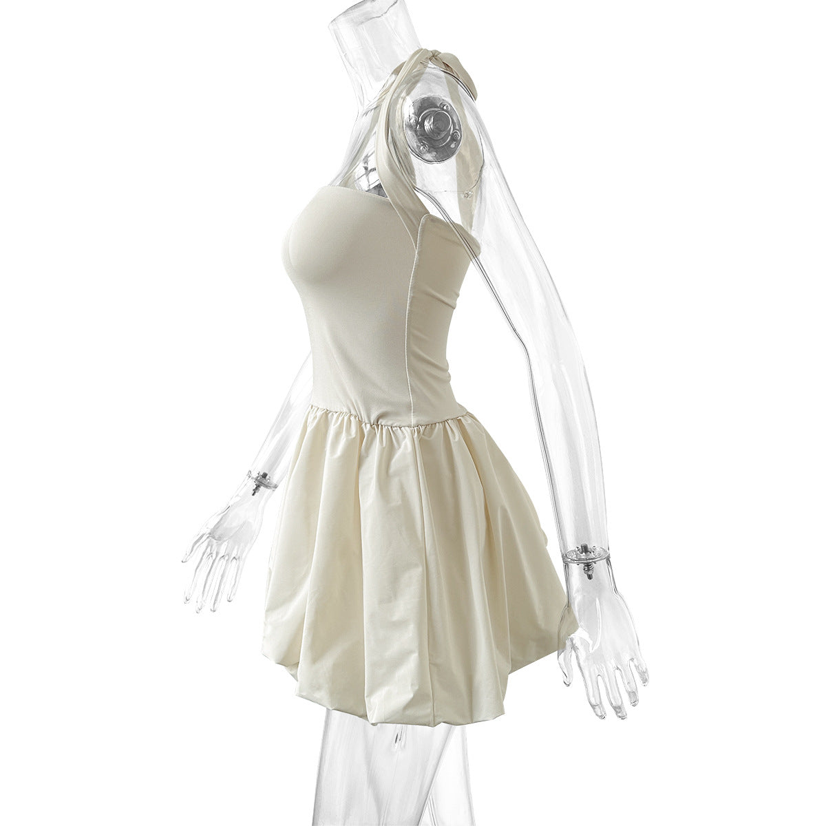 Women summer pleated backless sexy lace-up off-shoulder dress 16