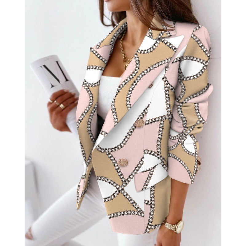 Women Autumn and Winter Long Sleeve Double-Breasted Printed Suit 22