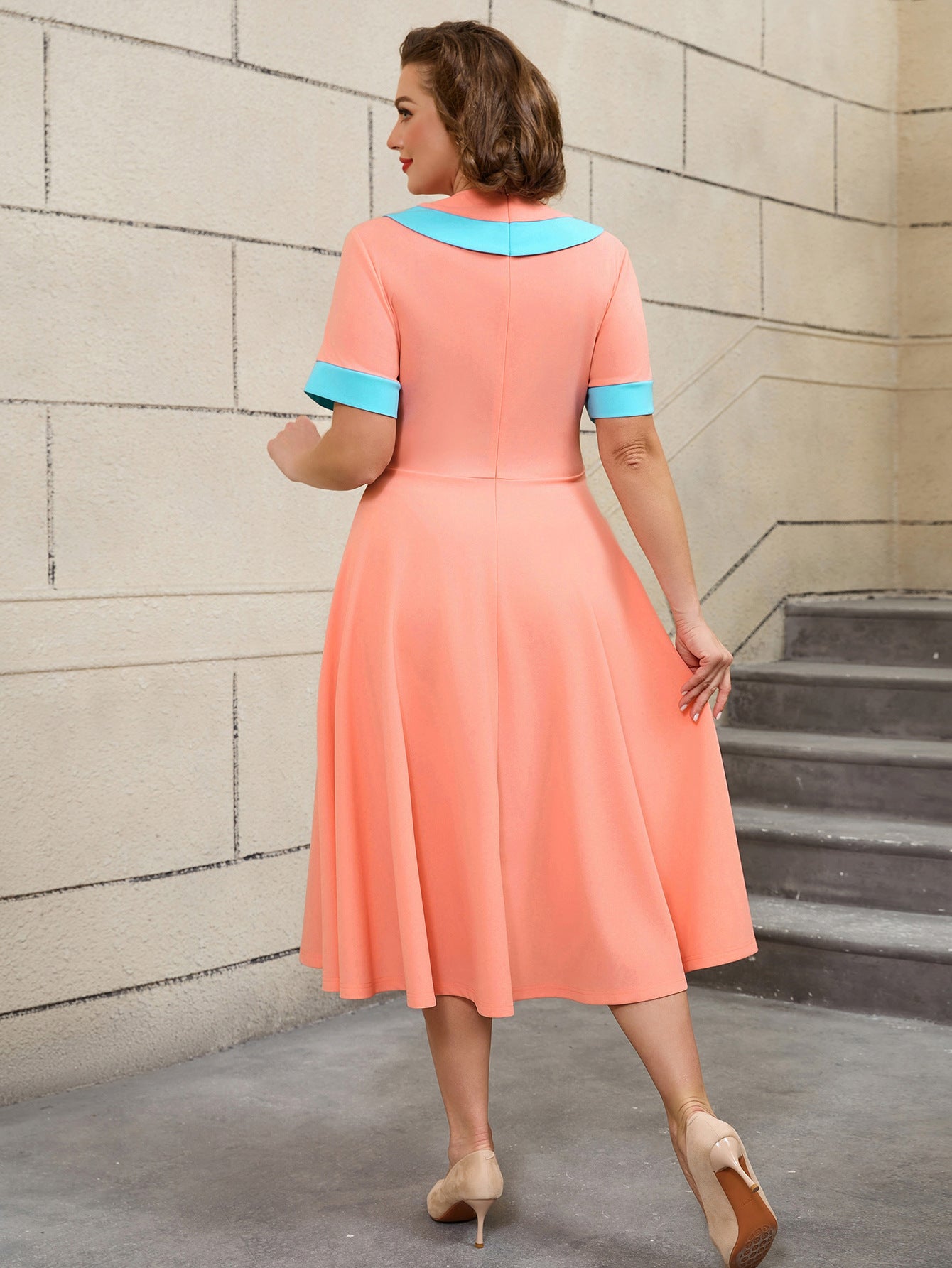 High-Waist Contrast Color A-Line Plus Size Formal Party Cocktail Dress 11