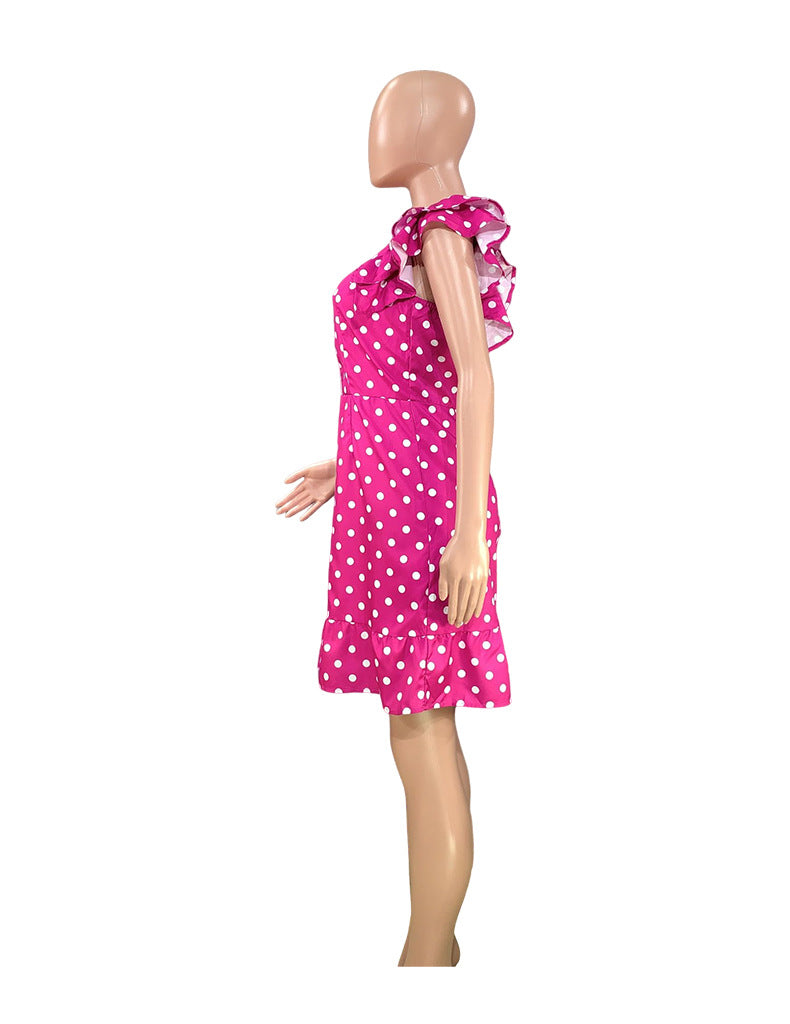 Women Summer Flying Sleeve Mini Sexy Polka Dot Dress 10