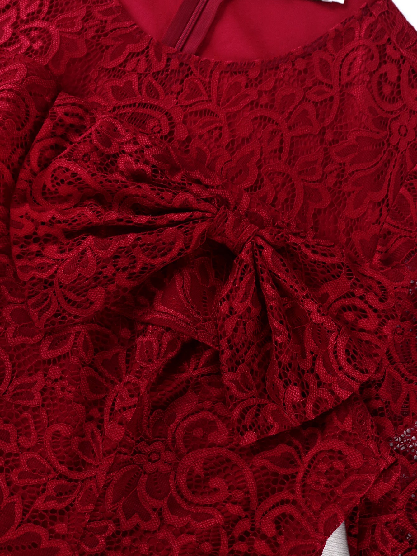 Lace Patchwork Bell Bottom Sleeve High Waist Plus Size Women's Party Dress 8