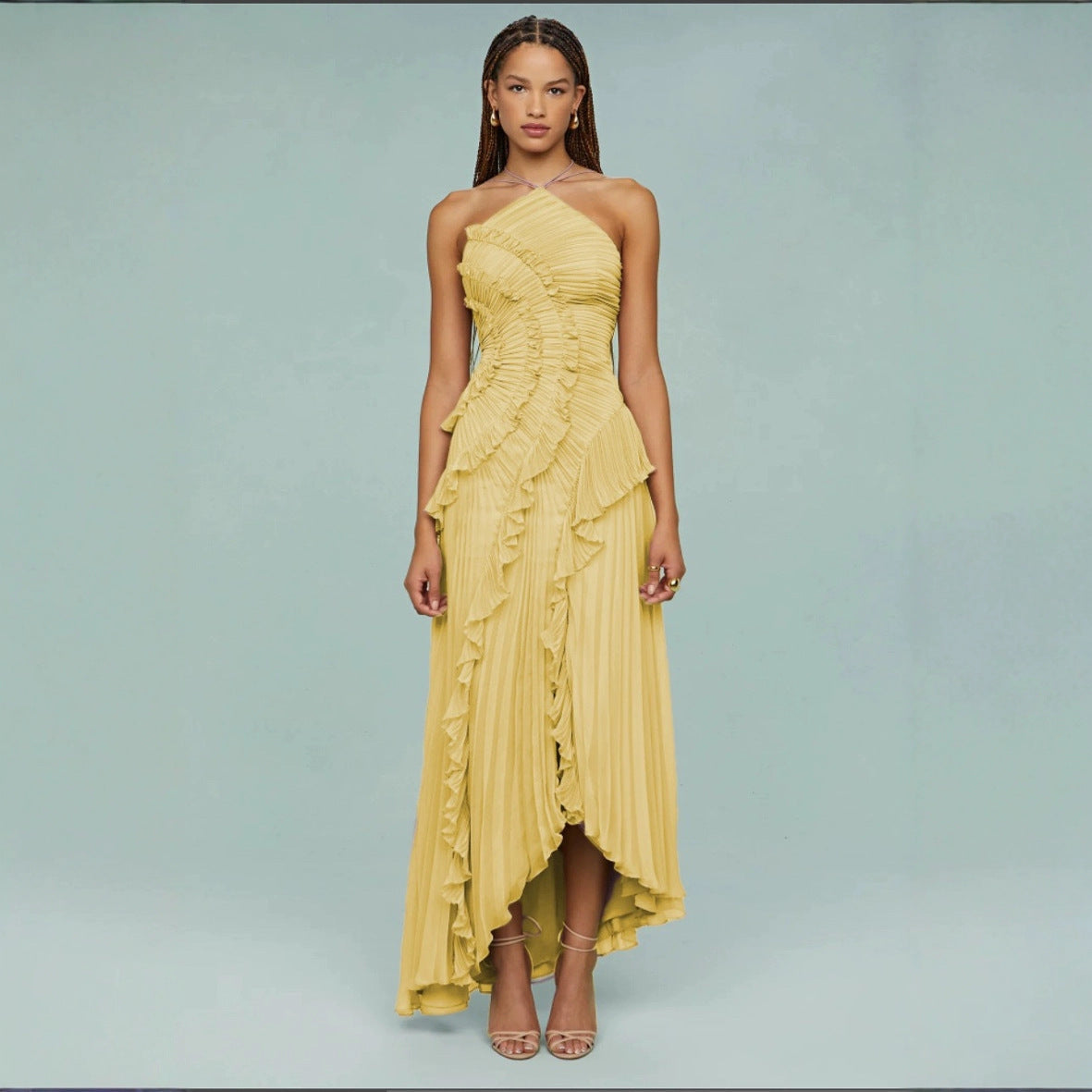 Women's Ruffled Pleated Luxury Chiffon Dress 6