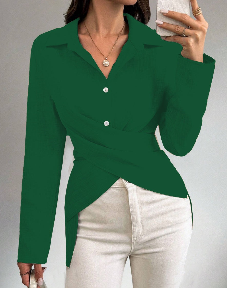 Autumn Fashion Slim Waist Solid Color Shirt Women's Clothing 7