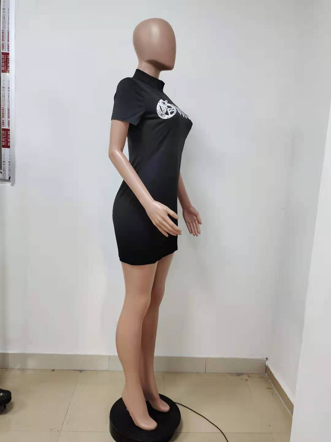 Women Sexy Letter Print Round Neck Mini Dress 5