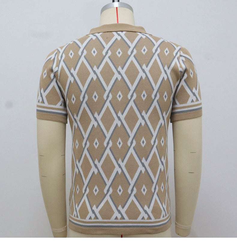 Men's Clothing Summer Jacquard Knitting Short Sleeve Polo Shirt 12
