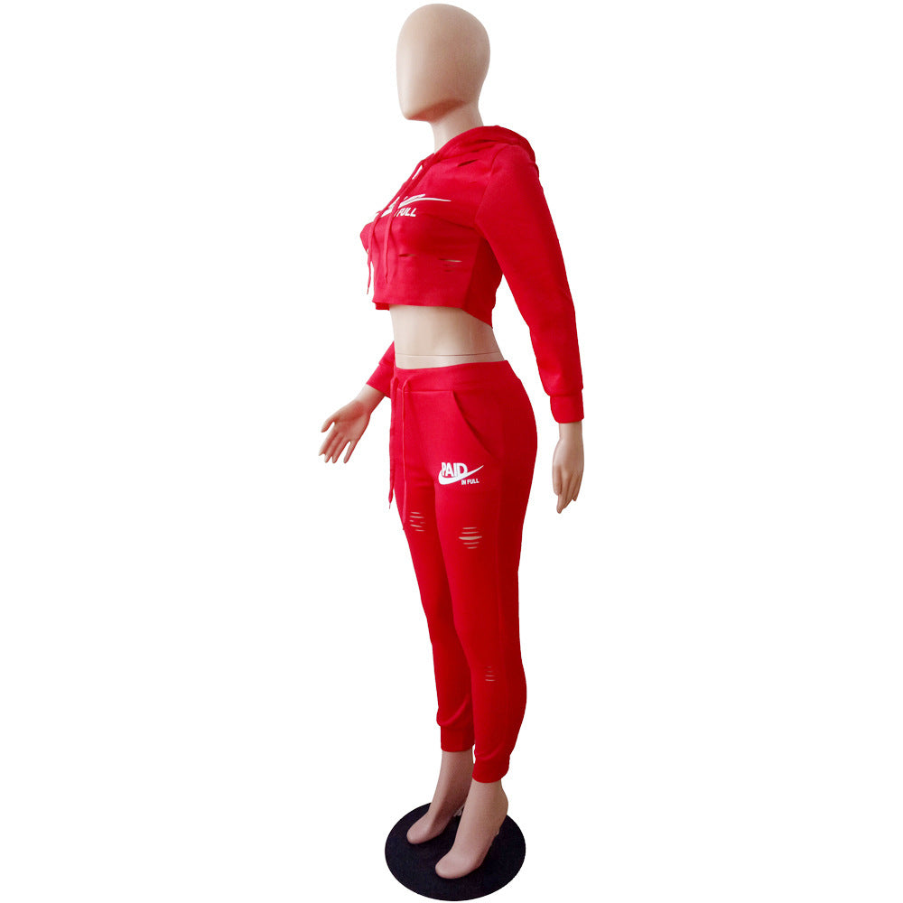 Women's Autumn & Winter Letter Printed Slim-Fitting Casual Two-Piece Pants Set 16