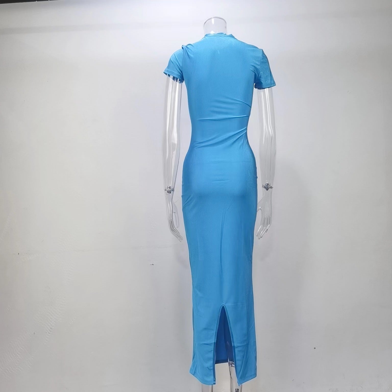 Women Summer Solid Sexy Short Sleeve Slit Bodycon Dress 13