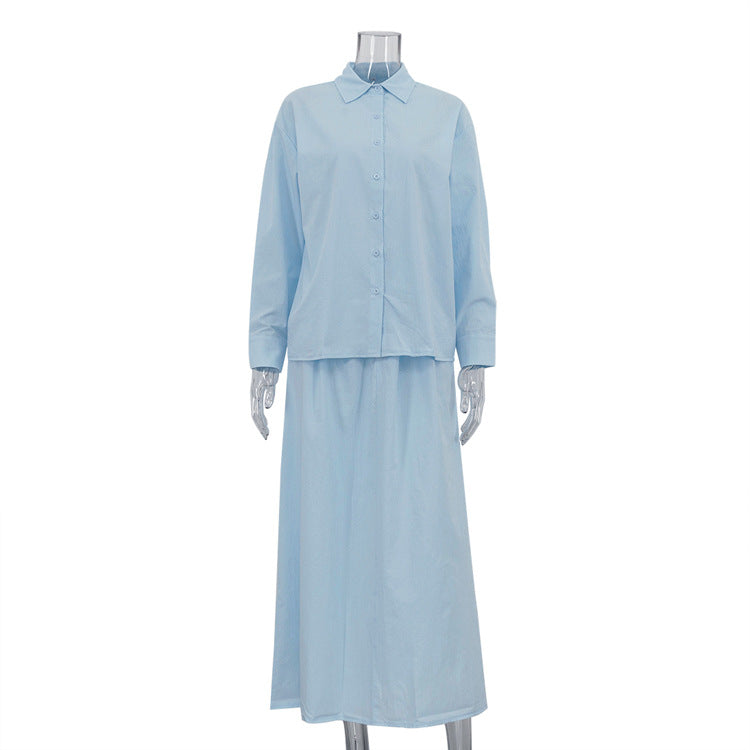 Women's Long Sleeve Shirt Skirt Two-Piece Set 5