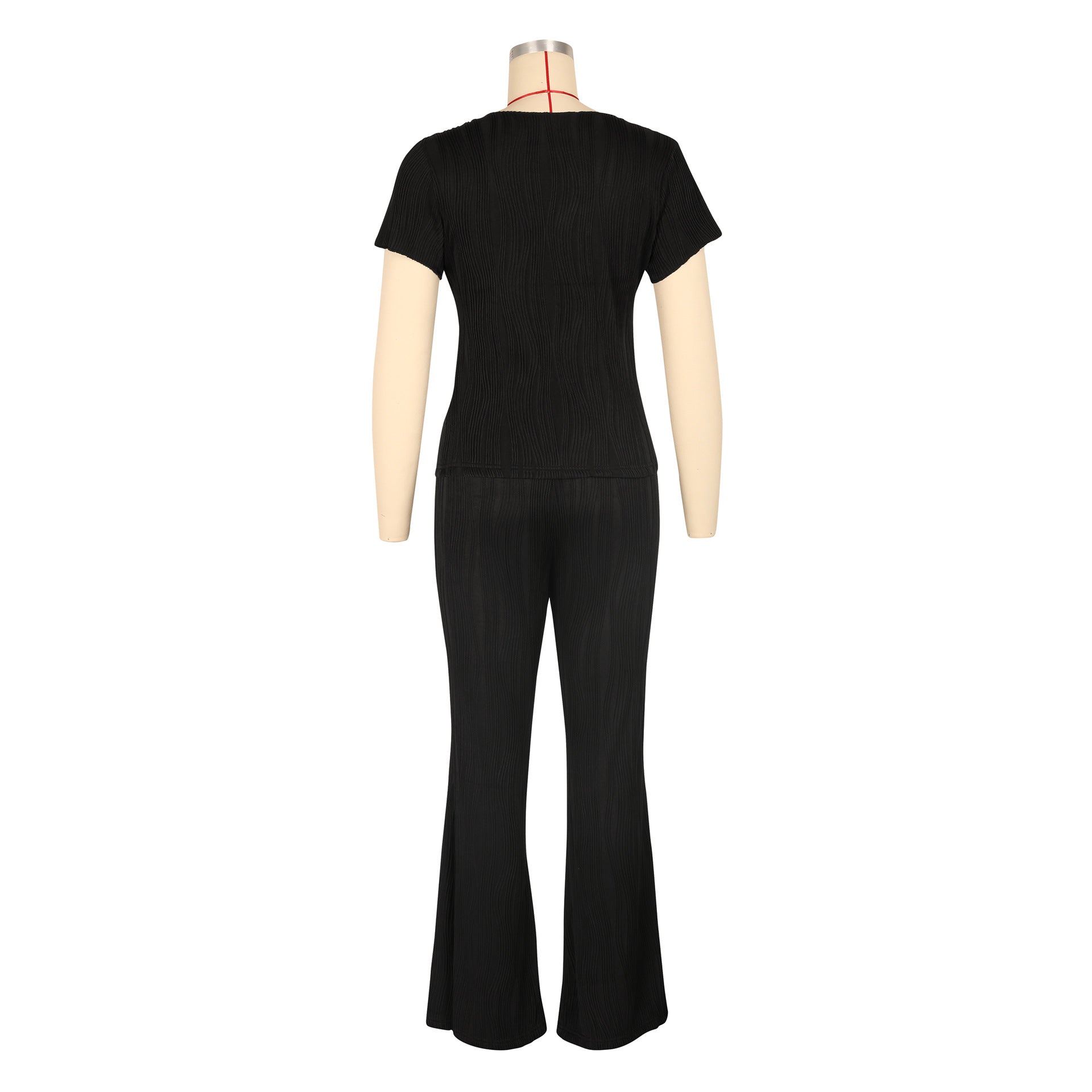 Women Casual Ribbed Summer Short Sleeve Top and Pants Two-Piece Set 18