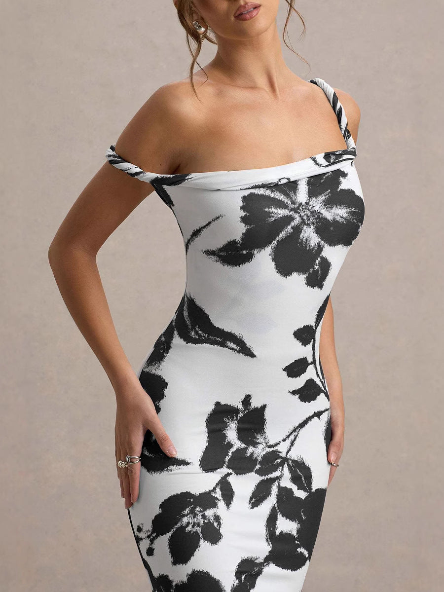 Women's Summer Off Shoulder Printed Bodycon Long Dress 6