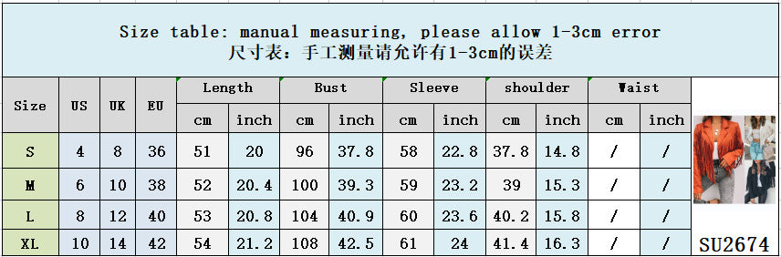 Women'S Autumn And Winter Turndown Collar Fringe Short Suede Leather Jacket 15