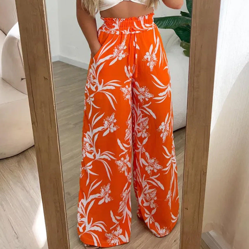 Women's Fashion Chic Floral High-Waist Loose Straight-Leg Casual Pants 4