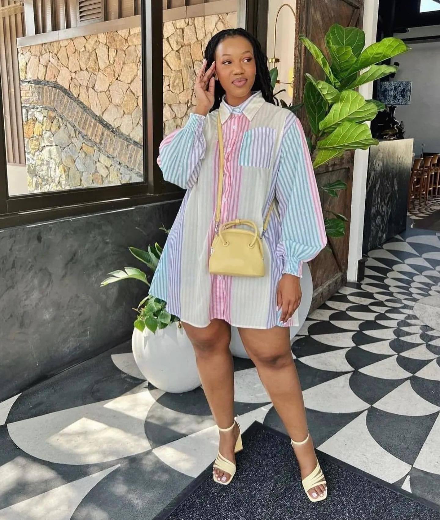 Women Loose Striped Print Long Sleeve Shirt 3