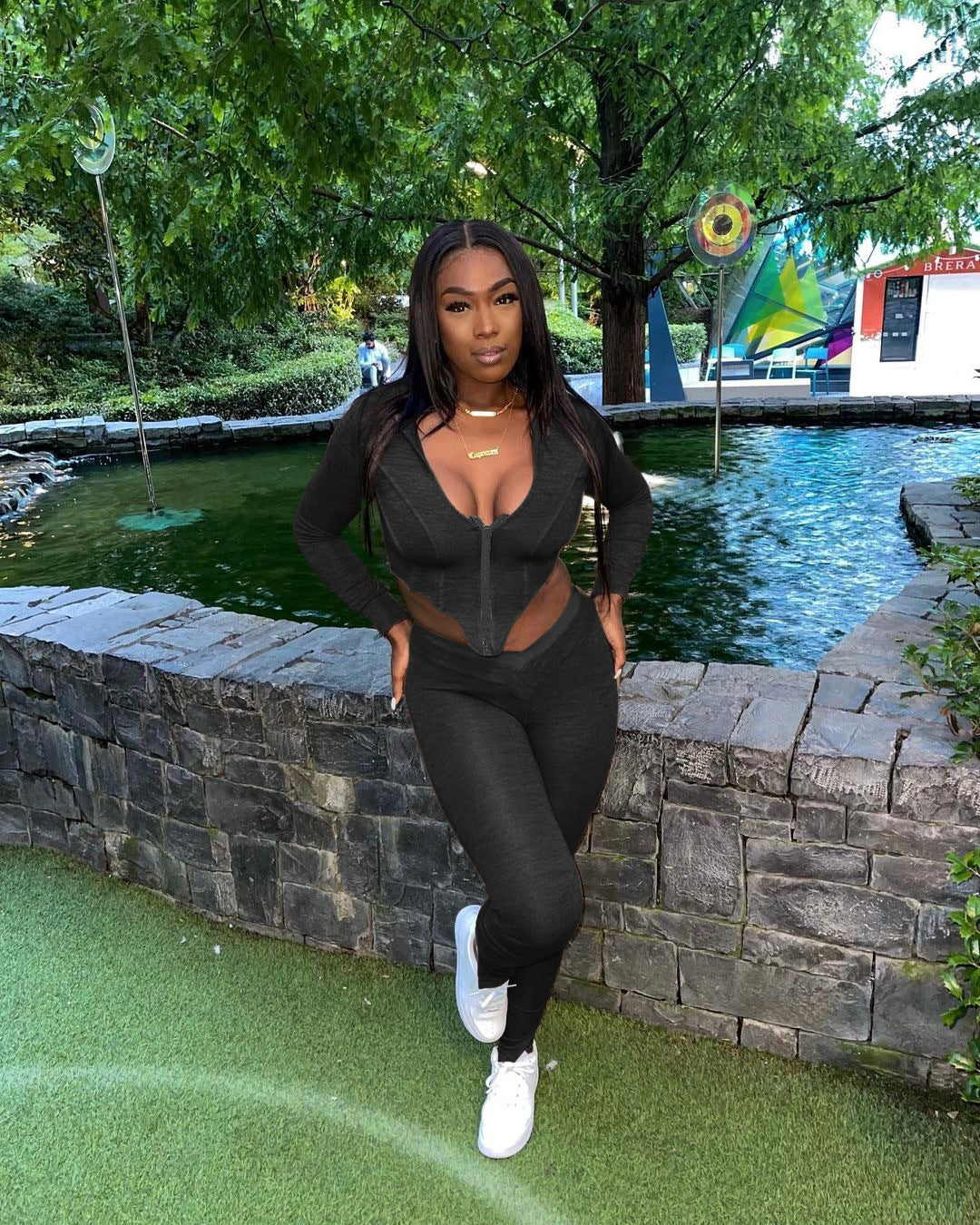 Women Summer Solid Patchwork Letter Top and Pant Two Piece Set