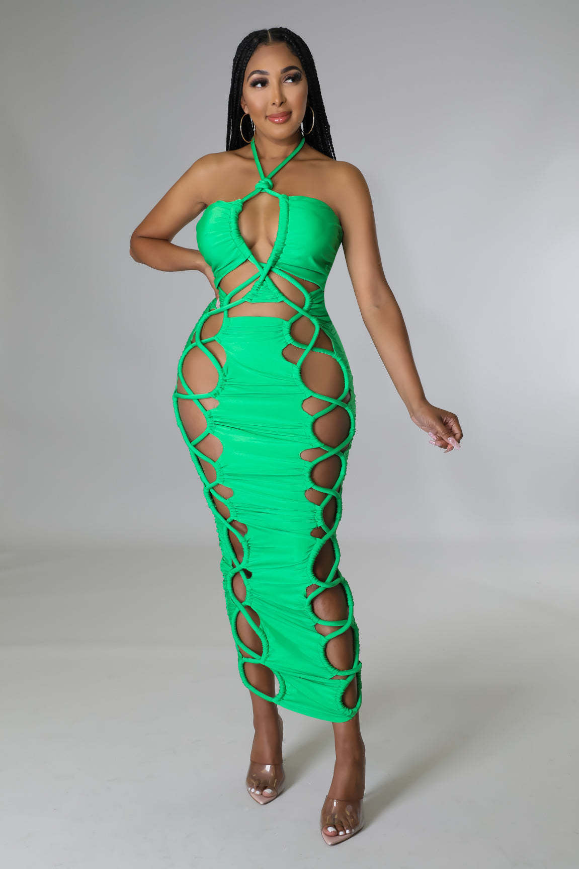 Women's Halter Lace-Up Ruched Long Dress 4