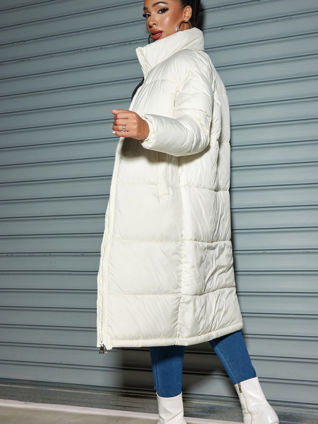 Winter Women Cotton-padded long Jacket Women Fashion Zipper Solid Color Warm Coat 8