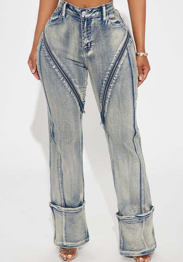 Women Spring Sexy Stretch Washed Zipper Denim Pants