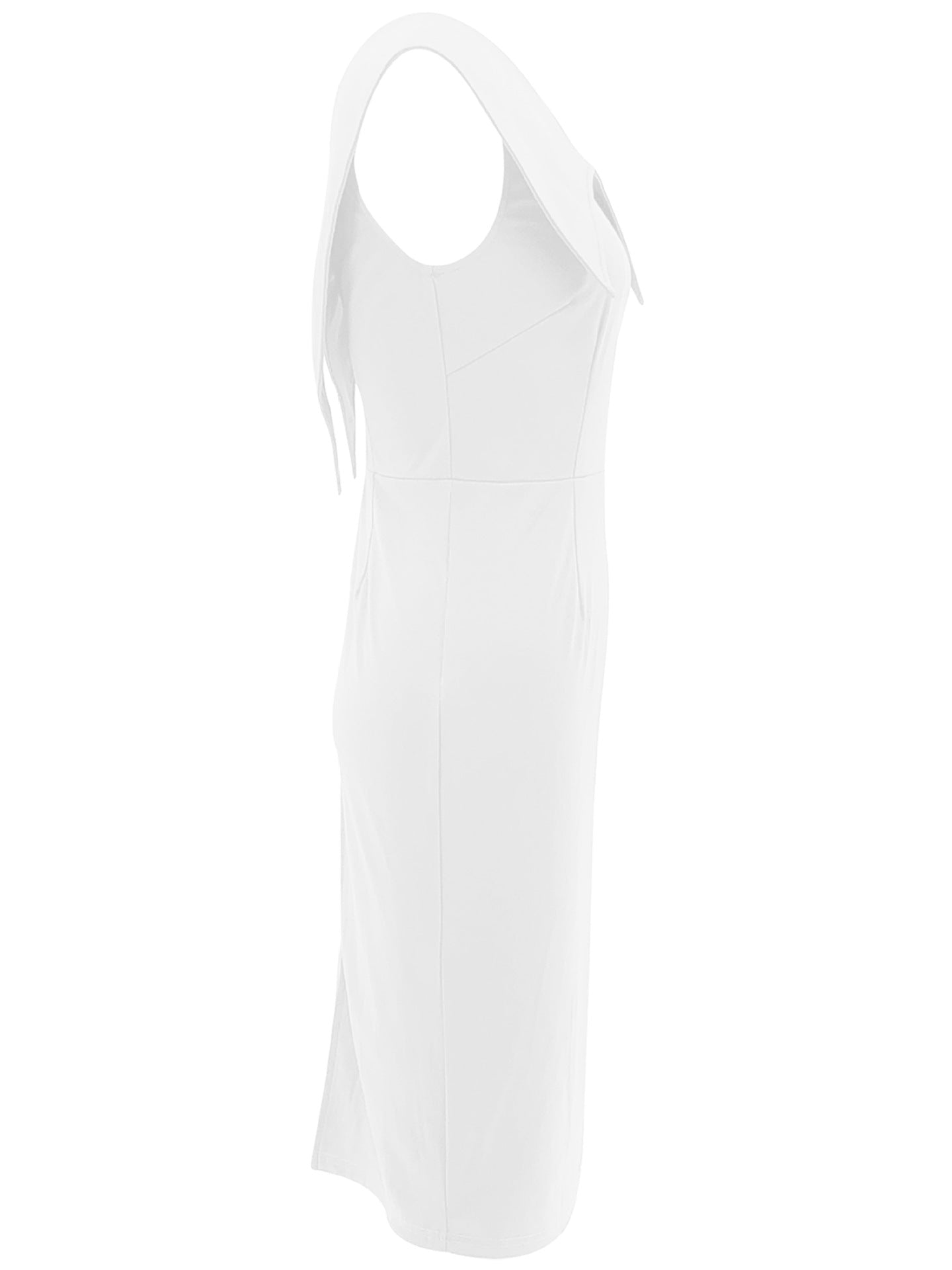 Women's Sleeveless Square Neck Zipper Slit Office Dress 34