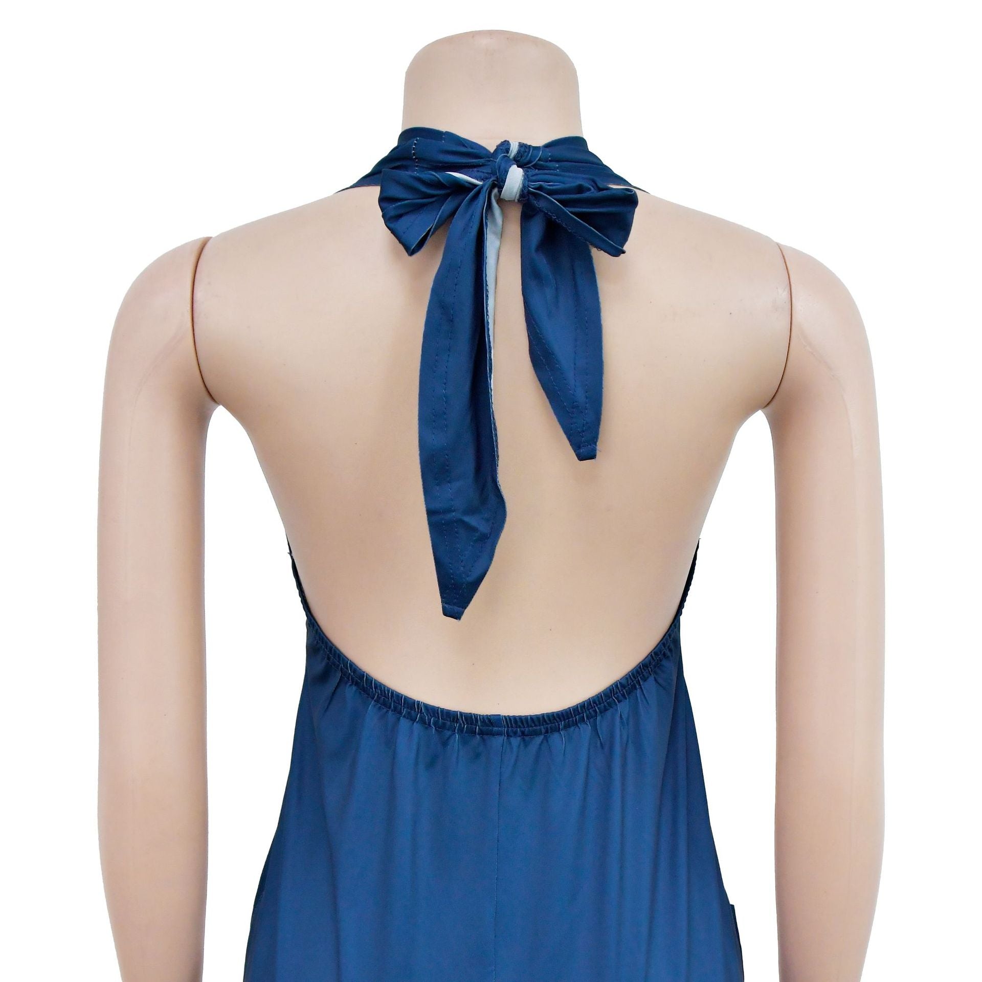 Women's Fashion Low Back Halter Neck Gown Print Maxi Dress 17