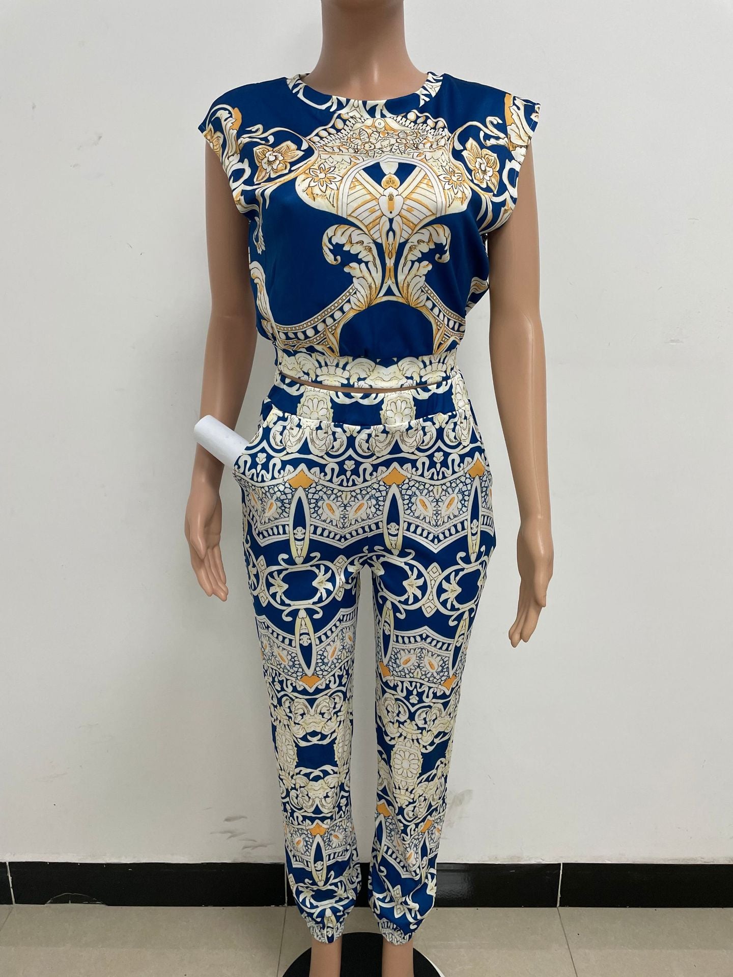 Fashionable Women's Printed Sleeveless Casual Two Piece Pants Set 9