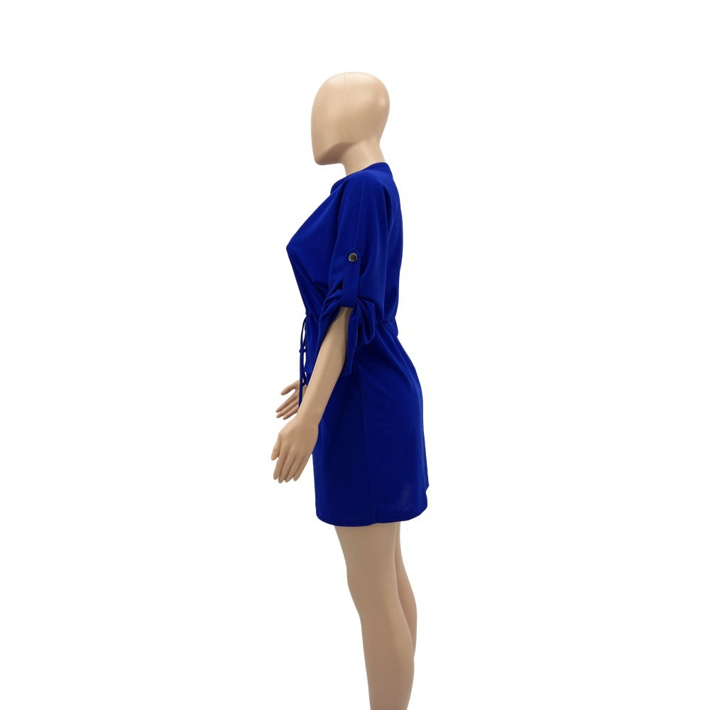 V-neck loose waist tooling skirt summer casual women's dress 18