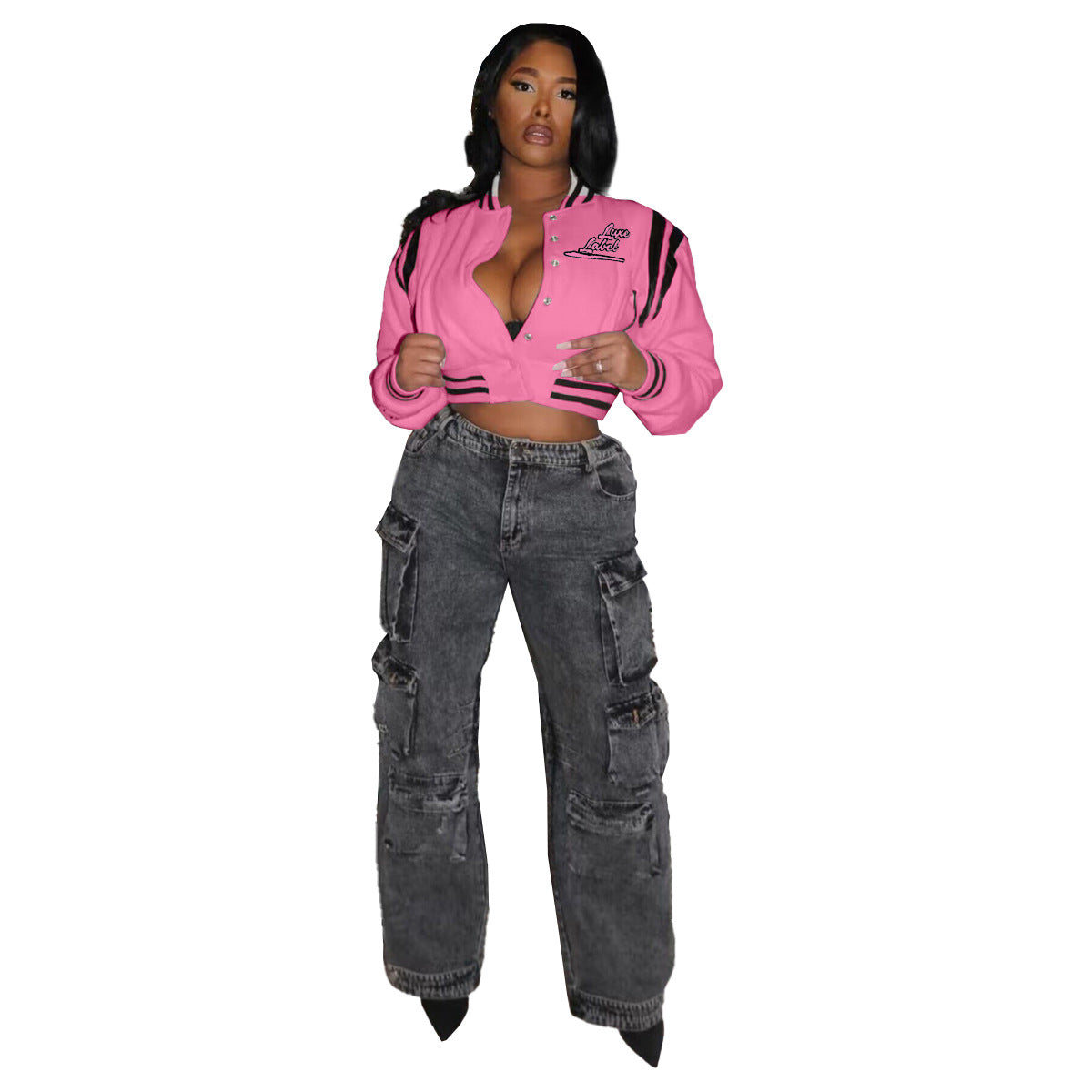 Women's Clothing Embroidery Letter Button Fashion Baseball Jacket 10