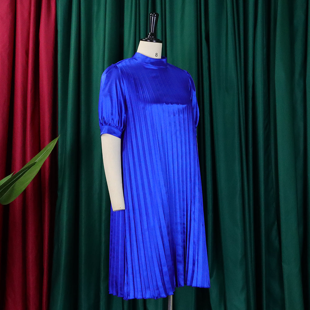 Plus Size Women's Summer Fashion Loose Casual Lace-Up Pleated Dress 13