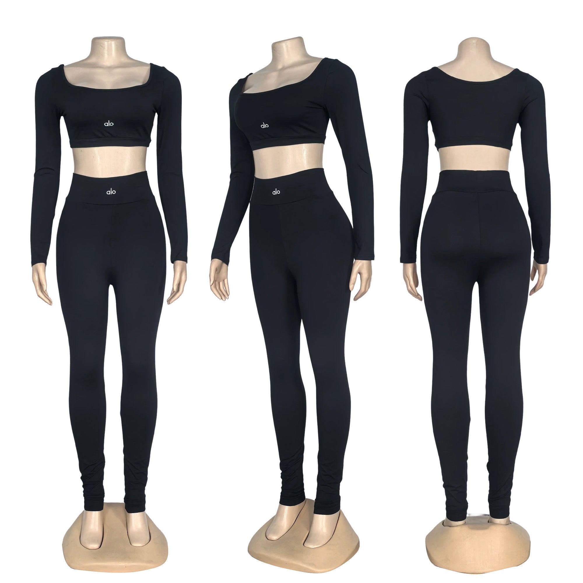 Women's Autumn Fashion Letter High Waist Solid Color Sport Yoga Pants Set 6