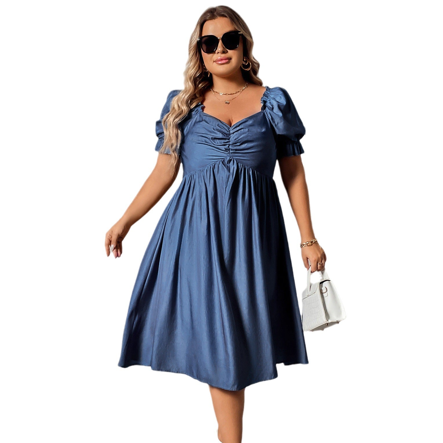 Plus Size Women's Summer Chic Square Neck Slim Waist Slim Fit Dress 6