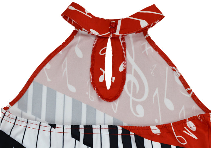 Fashion Piano Print Sleeveless Casual Dress 7