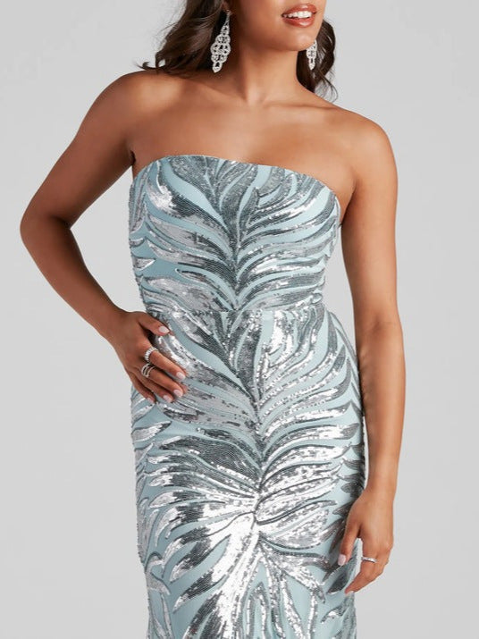 Women's Formal Party Sequin Strapless Sexy Evening Dress 5