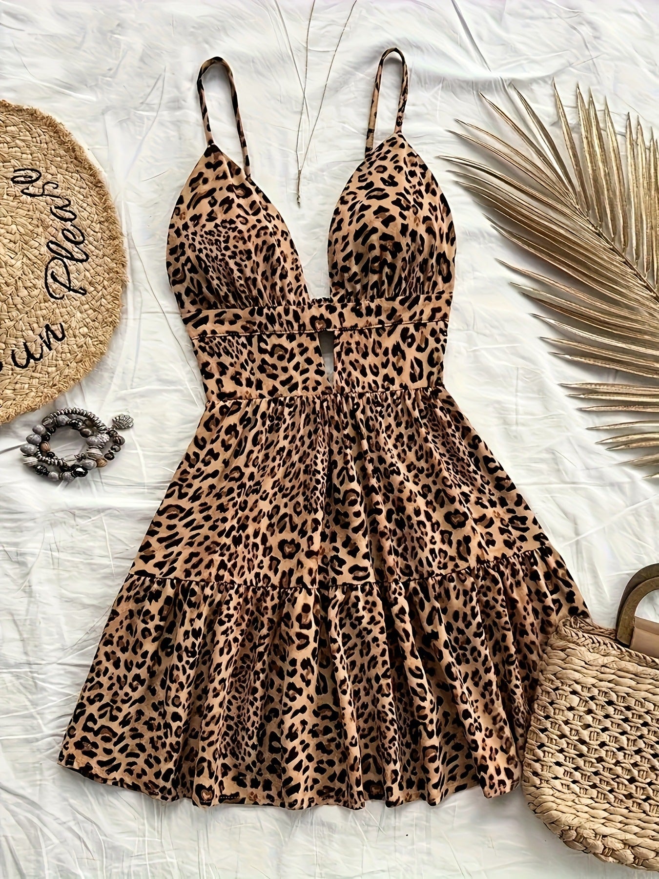 Women flower print hollow suspender V-neck backless sexy holidays beach dress 10