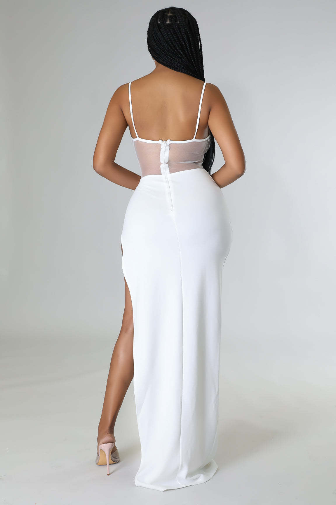 Women Summer Patchwork Mesh Beaded Slit Long Dress 10